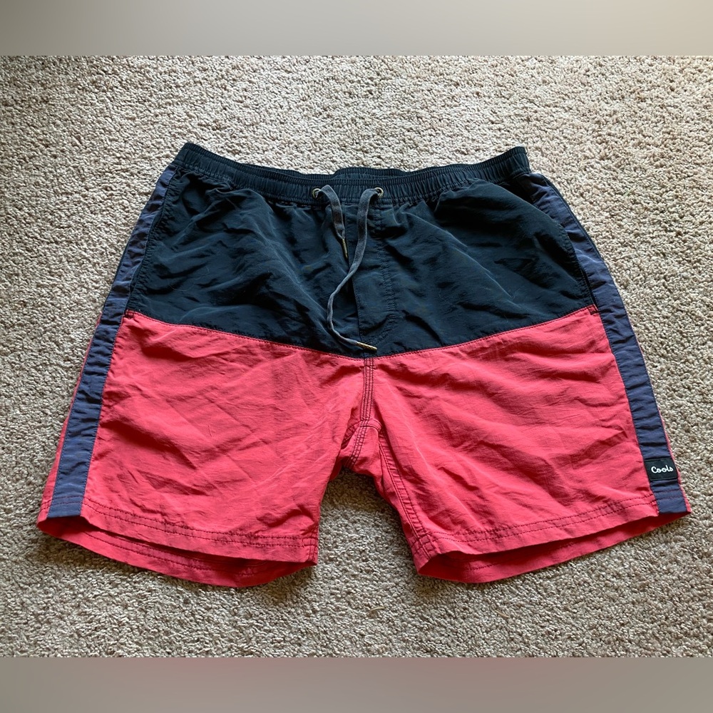 barney cools swim shorts 36 large navy blue red color block hybrid beach hiking